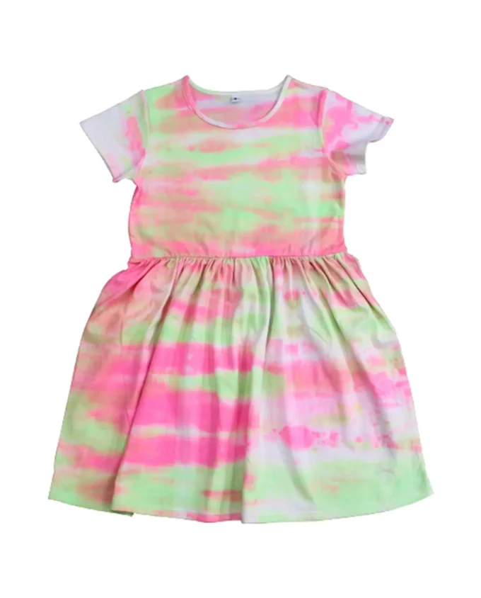 Two-tone bleached fabric dress for girls – Image 2